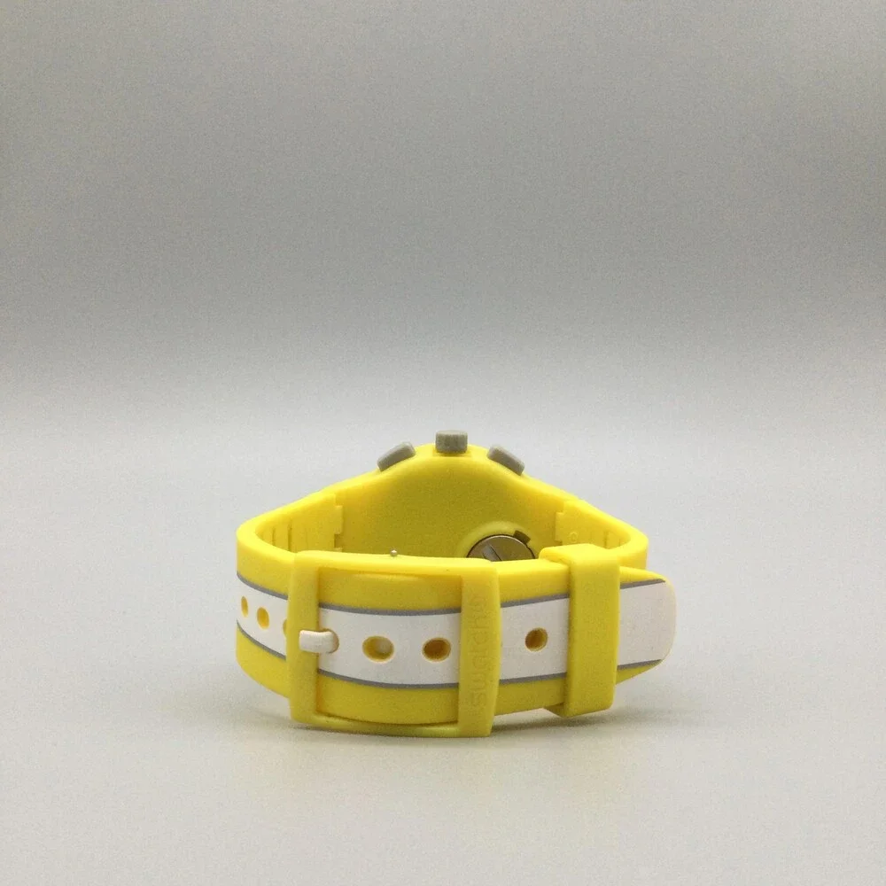 Swatch Amorogs Chronograph Mens Watch 42mm Yellow Dial SUSJ100 New Battery - Picture 6 of 14